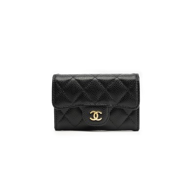 CHANEL GRAINED COWHIDE QUILTED FLAP CARD HOLDER WALLET BLACK AP0214 (11.3*7.5*2.5cm)